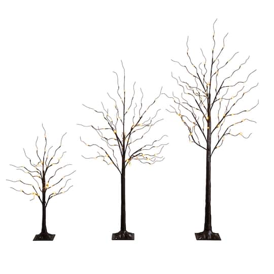 3Ft 5Ft 6Ft Artificial Brown Birch Trees with Warm White LED Lights - Set of 3 By Nearly Natural | 24" x 24" x 72" | Michaels®